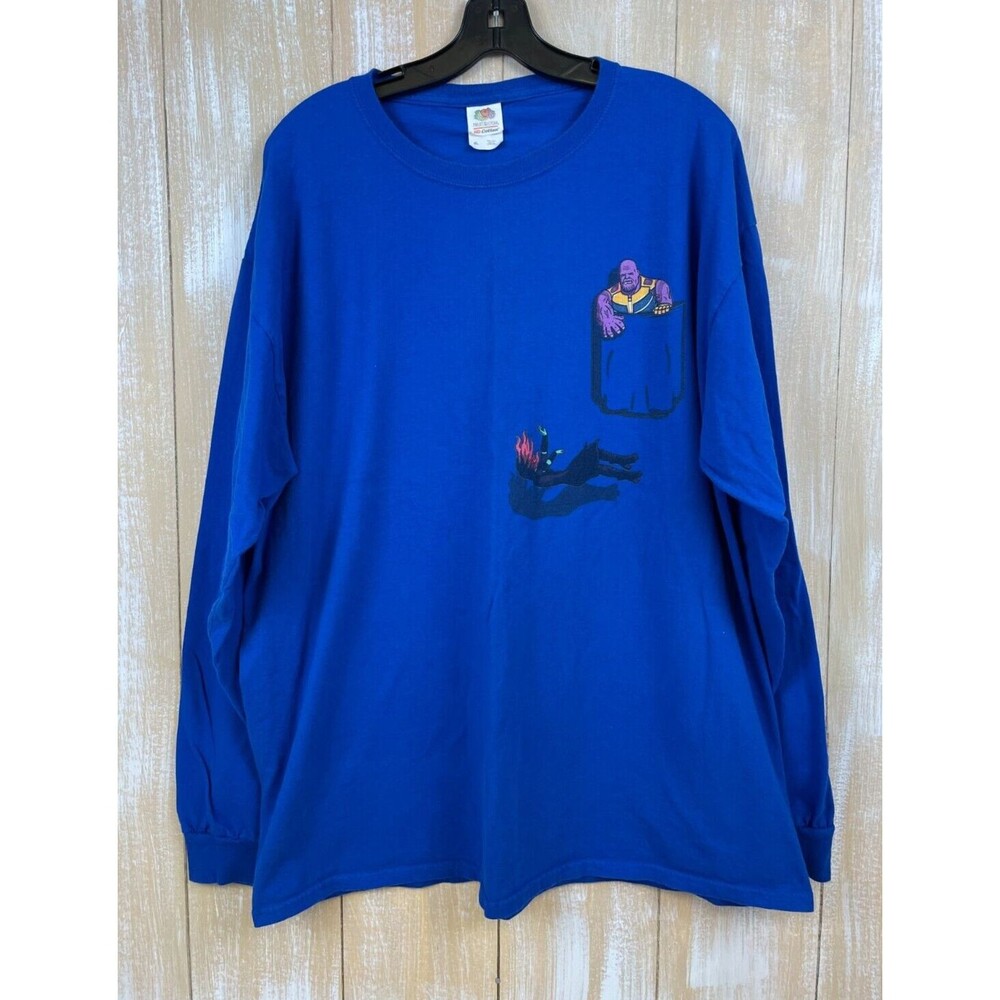 Thanos Marvel Avengers Long Sleeve Shirt Men's Size XL Blue Fruit of Loom